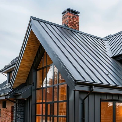 Modern home showcasing the benefits of metal roofing with a sleek black standing seam design
